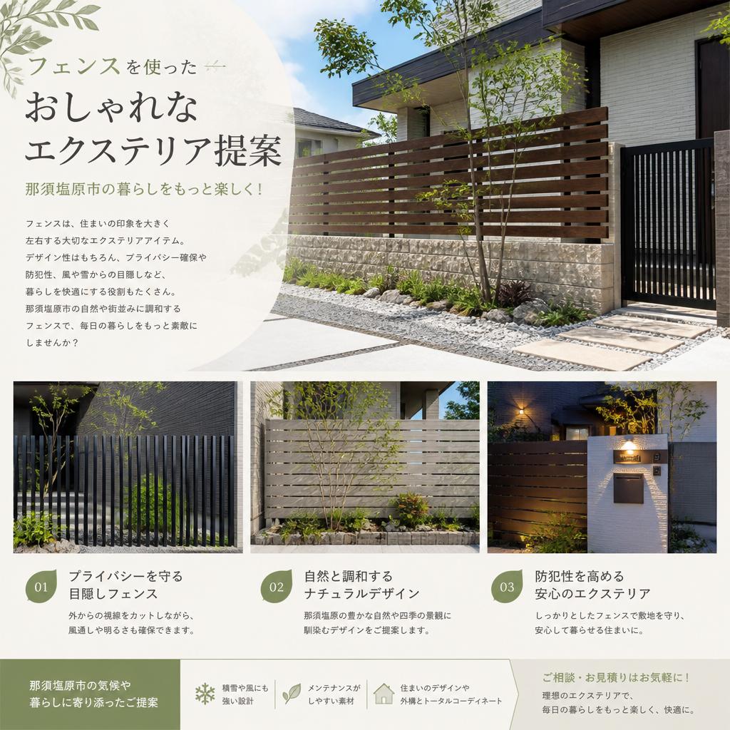 フェンスを使ったおしゃれなエクステリア提案｜那須塩原市の暮らしをもっと楽しく！